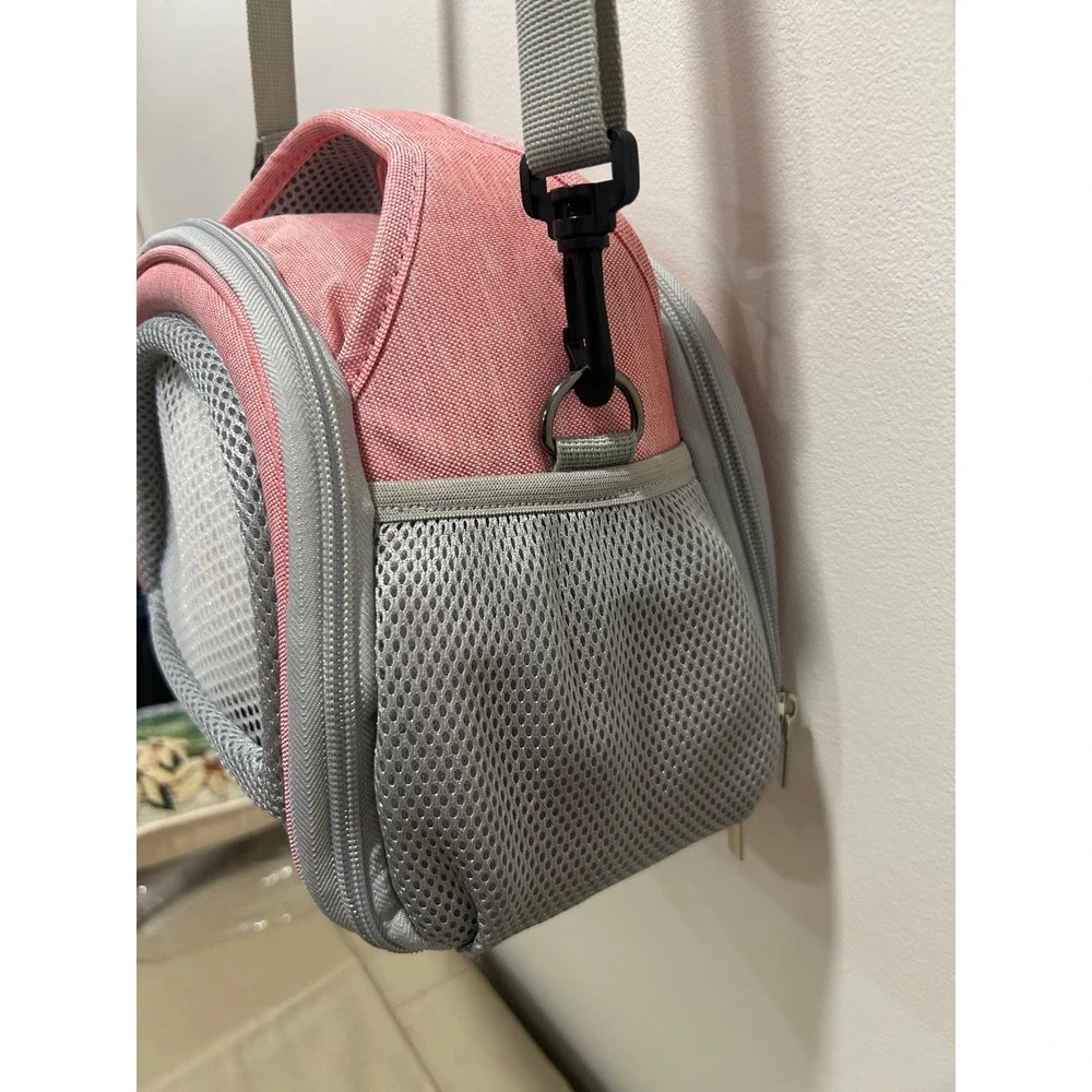 YUDODO Small Pet Carrier Bag Pink Grey Mesh Breathable Travel Tote for Hamsters